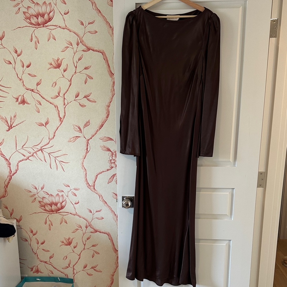 Brown Satin Stone Cold Fox x REVOLVE Midi Dress